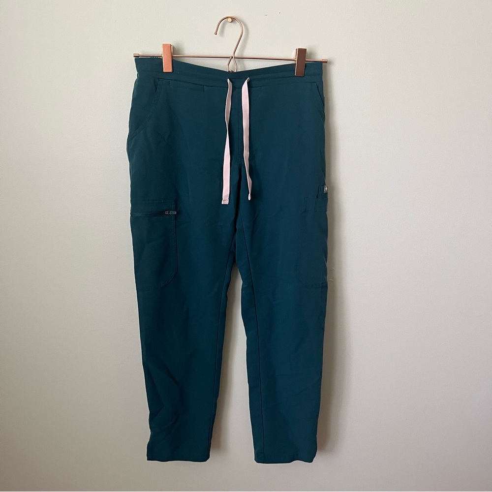 Figs Teal Yola Pants with Pink Drawstring